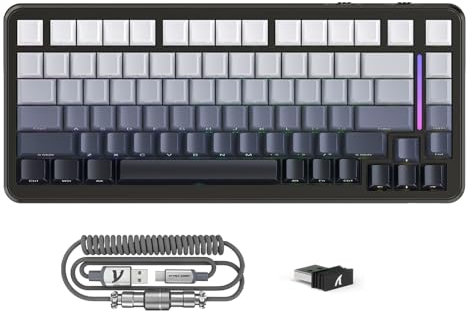LexonElec X ATTACK SHARK M86 Pro Tastiera meccanica wireless, BT/2.4G/cablata, 4000 mAh, interruttore lineare sostituibile a caldo, tasti PBT, QWERTY, tastiera RGB con cavo a spirale. (Grigio)