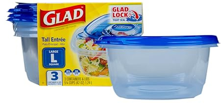 Glad GladWare Tall Entrée Food Storage Containers | Large Square Containers | Lock-tight seal for meal prep and lunches in a tall square format; microwave and dishwasher safe