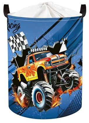 HUUMONSS 3D Auto Kinder Wäschekorb Faltbar für Jungen Groß Kleidung Spielzeug Aufbewahrungskorb für Kinderzimmer Bad, Blau, 63L