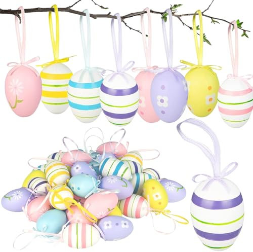 SymPleCr 24 Pcs Ostereier zum Aufhängen Draußen,Ostereier Plastik,Plastik Ostereier zum Aufhängen,Ostereier Deko,Bunte Ostereier für Draußen für Osterdeko,Schönen Osterdeko