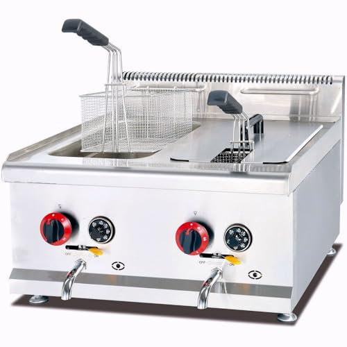 Cleiton® - Freidora a Gas Doble 14+14 Litros Sobremesa | Freidora Industrial para Hostelería de Calentamiento Rápido para un Fritura Profesional para Bares y Restaurantes