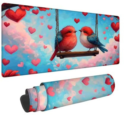 Rojo Alfombrilla Ratón XXL 1600 x 800 mm, Alfombrilla Ratón Gaming Pájaro Mouse Pad, Alfombrilla Escritorio Antideslizante, Alfombrilla Raton con Bordes Cosidos para Jugadores, PC, Oficina F-761