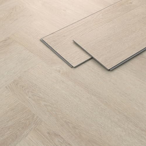 ML-Design Deluxe PVC Bodenbelag, Click Vinyl-Dielen Vinylboden, 61cmx12,8cmx4,2mm, Dicke 4,2mm, 6,24m²/80 Dielen, Fischgrät Eiche hell, Braun, Holzoptik, rutschfest, wasserfest, Belastungsklasse 34