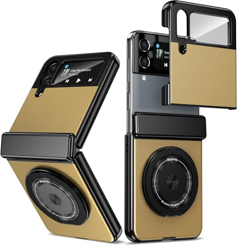 XKchatpt Étui Magnétique for Samsung Galaxy Z Flip 4, Doré | Pliant, Antichoc 360°, Protection de Charnière Magnétique, Protège Écran Inclus