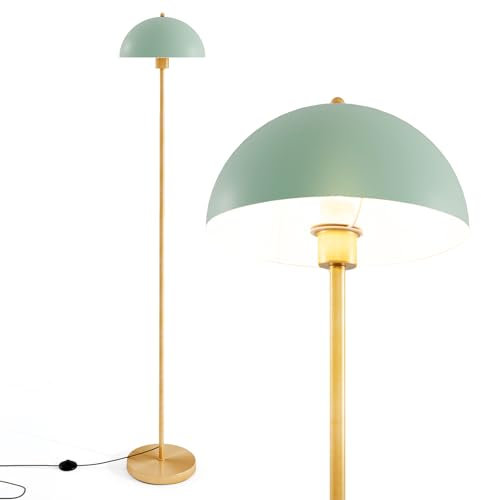 RELAX4LIFE Stehlampe, moderne Standleuchte mit Lampenschirm & Fußschalter, Leselampe mit E27 Fassung, ohne Leuchtmittel, Stehleuchte für Wohnzimmer, Schlafzimmer, 25 x 25 x 163 cm, Golden & Grün