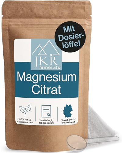 JKR Magnesiumcitrat Pulver 200g – 250mg Magnesium täglich, laborgeprüft | Reines Magnesium als Citrat ohne Zusätze – für Muskeln, Nerven und Elektrolythaushalt, leicht dosierbar mit Messlöffel