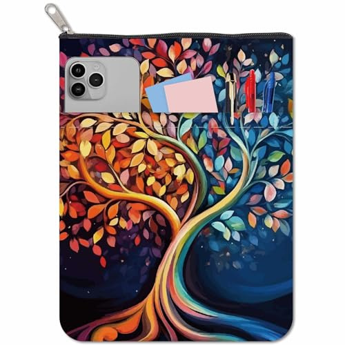 craspire Buchumschläge Mit Lebensbaum Motiv Retro Buchhülle Pflanzenbuchschutz Für Taschenbücher Waschbarer Buchumschlag Aus Stoff Mit Reißverschluss Und Zusätzlicher Hüllentasche Für Buchliebhaber