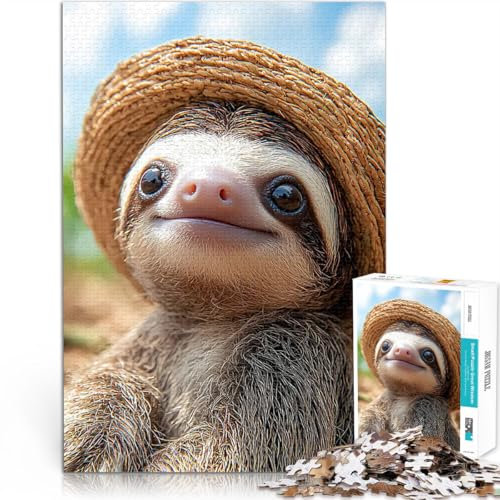 Puzzle 1000 pièces pour Adultes Paresseux Mignon avec Un Chapeau de Paille Casse-tête Jeu éducatif pour Anniversaire, Noël 50x70cm