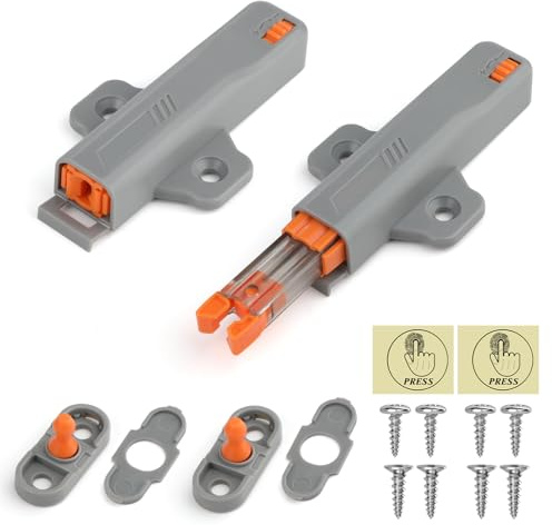 UIHRLM 2 Pack Push to Open Door Catches, Heavy Duty Push Open Door Catches with Screws, Strong Spring Release Touch Doors Latch for Kitchen Cabinets, Cupboards, Wardrobes, Closets, Closures