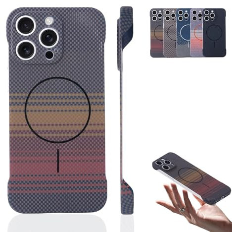 Generico Ultra-Thin Frameless Carbon Fiber Phone Case for iPhone, Magnetic Charging Compatible for iPhone 12 13 14 15 16 Pro MAX (14 Promax,B)