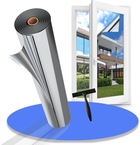 Gufoltie Window Film Privacy One Way Clear Heat Reflective UV Window Tint Mirror Film for Glass Windows Sun Blocker See Out Not in for Home Office Silver 100x200cm