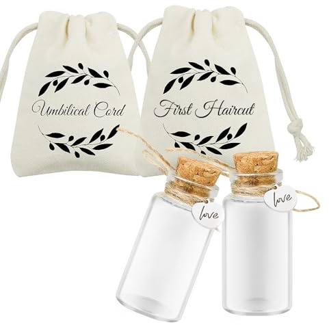 Geschenkset mit Glasflasche zur Erinnerung an die Nabelschnur des Babys und den ersten Haarschnitt, Glas zur Aufbewahrung und Erinnerung, Geschenk zur Taufe des Neugeborenen, Babyparty (love)