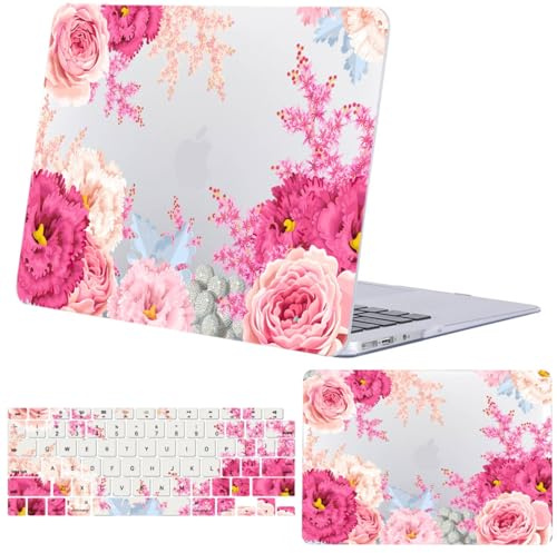 FFBOFFC Coque Compatible pour MacBook Pro 16 Pouces 2020 2019 Version Modèle A2141 avec Touch Bar & Touch ID, Étui Rigide Protecteur en Plastique et Housse de Clavier, Fleur Rose