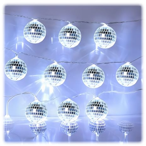 10 LED Discokugel Lichterkette 1.5m Gefälschte Kugelform Klein String Lights Disco Party Light Hängende Discokugeln Spiegelkugeln Dekorationen für Weihnachtsfeier Weihnachtsbaum Karneval(Weiß)