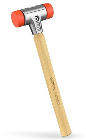 C&T Martello con testa tonda in poliuretano arancione, peso 225 grammi, lunghezza 290 mm, diametro 30 mm, manico in vero legno hickory