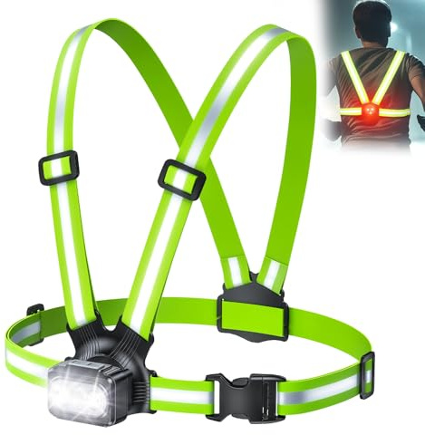 Rolgno Luz Running con Luz Trasera, 500LM Luz para Correr de Noche con 360° Reflectante Correas Dobles, 7+2 Modos & 45° Ajustable, Chaleco Reflectante Impermeable IPX4, Reemplazo de Linterna Cabeza