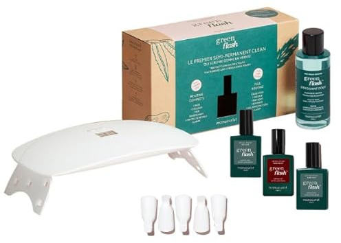 Manucurist Green Flash Slim Gel Nail Polish Set Nail Lamp Poppy Red | Gift box with 24W LED lamp, base coat, top coat, polish remover & clips for gel nails and UV light manicures.