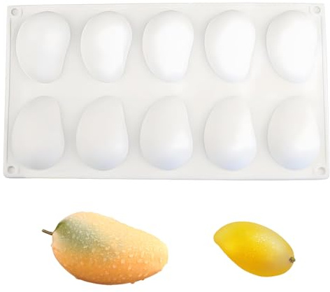 LIULINY Silikonform med Handtag 10 Hål, Silikon Dessertform Värmebeständig Form med Mangoform Enkelt Att Ta Ur, för Bakade Tårtor Gelé Fondant Choklad