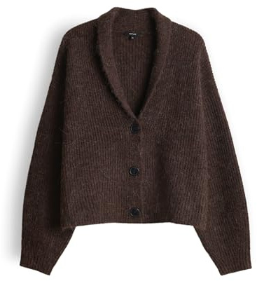 OPUS Damen Strickjacke | DUSENA Boxy Strickcardigan mit Schalkragen Coffee Bean, M