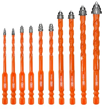 BGTEC Juego de Brocas de Carburo para Mampostería - 10 Piezas Ø 3-12 mm Professional Brocas Porcelanico Set para Madera, Plástico, Ladrillo, Cerámica, Vidrio, Hormigón y Mármol