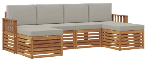vidaXL Sofagarnituren 6 pcs Natürlich und Hellgrau Massivholz Akazie, Outdoor-Sofa, modernes Gartenmöbel, langlebiges Ecksofa, Terrasse Lounge, Sitzgruppe für die Veranda