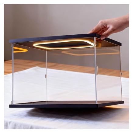 Transparente Vitrine, Acryldisplay mit LED-Leuchten und Tür for Sammlerstücke, Holzsockel, verschiedene Größen(30x20x15cm(12x8x6))