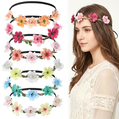 6 Stück Blumenkranz Haare, Simulations Haarkranz Blumen, Rose Blumenkranz Für Damen, Blumen Haarschmuck Für Hochzeit Festival Party Geburtstag Strand