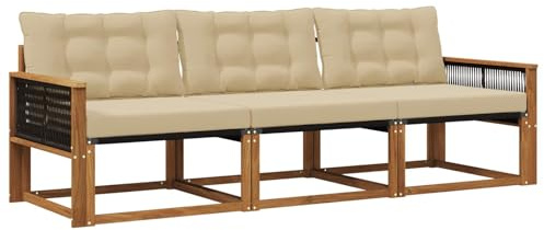 vidaXL Outdoor-Sofagarnitur mit Kissen 3 pcs Natur und Beige, Outdoor Sofa, Gartenmöbel, modernes Ecksofa, Terrasse Lounge, komfortable Sitzgelegenheit