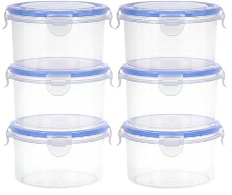 6 Pcs 600ml Food Containers with Lids, Round Plastic Food Storage Container | with Lids Round Reusable Overnight Oats Snack Pots Microwave Fridge Safe