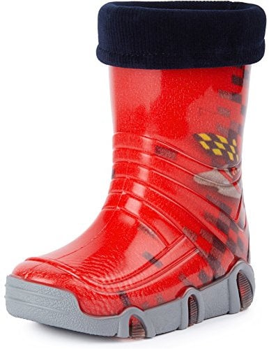 Ladeheid Kinder Mädchen Jungen Gummistiefel gefüttert Swk 16 (Rot Auto, 21/22 EU)