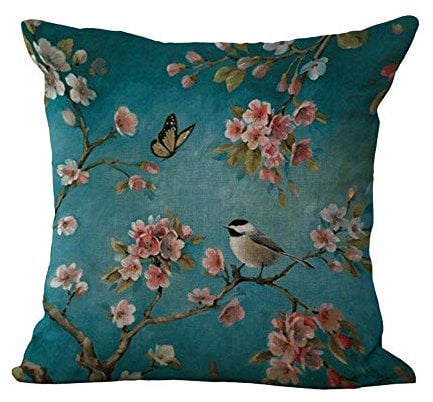 Hengjiang Blumen Bambus Weicher Kissenbezug Baumwolle Kissenbezug quadratisch Deko Home Zubehör Vögel 01