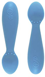 ezpz Tiny Spoon (2 Pack in Blue) - 100% Silicone Spoons for Baby Led Weaning + Purees - Designed by a Pediatric Feeding Specialist - 6 Months+