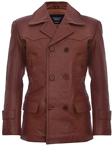 Mens Cow Hide Leather Jacket Dr Who Naval German Pea Coat