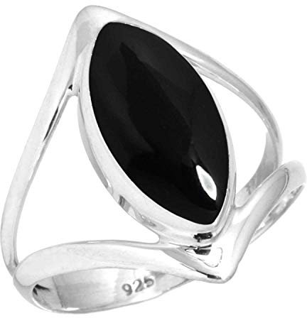 Jeweloporium Schwarzer Onyx Silberring Größe 57 (18,1), 925 Sterling Silber Ring für Damen, Echter Marquise Stein Handgefertigter Schmuck