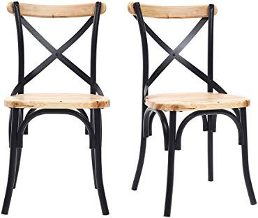 Miliboo Chaises bistrot Bois Clair Massif et métal Noir (Lot de 2) Jake