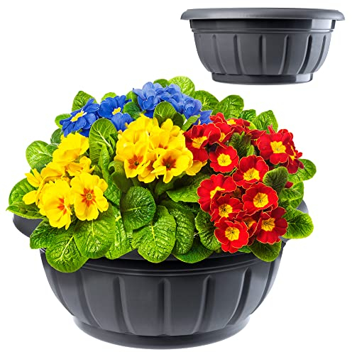 KADAX Flower Bowl, ciotola di piantagione rotonda, piantatrice di plastica, secchio focer per esterni, fiori, piante, giardino, balcone, decorazione, vaso di fiori, frost, fioriera (23 cm, antracite)