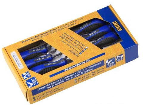 Alyco 119201-Juego 8 destornilladores pasantesantes en caja de cartón