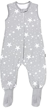 TupTam Baby Winter Schlafsack mit Beinen und Füßen OEKO- TEX zertifizierte Materialien, 2.5 TOG, Unisex, Farbe: Weiße Sterne/Grau, Größe: 104-110
