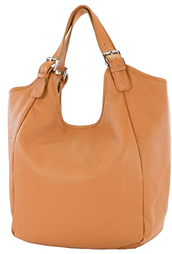 modamoda de T227 Damen Shopper Schultertasche Leder Large handmade in Italy, Farbe:Cognac