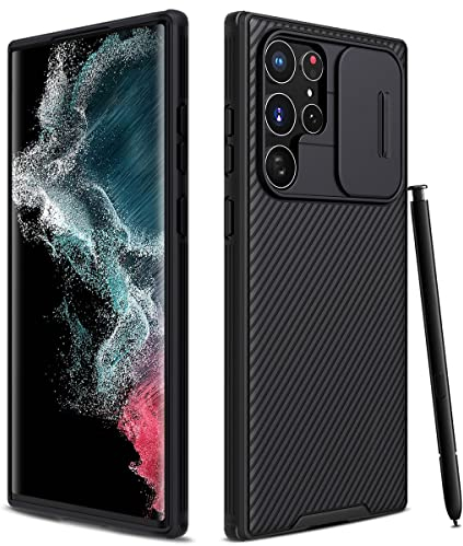 CloudValley for Samsung Galaxy S22 Ultra Case with Slide Camera Cover, Hard PC Back & Soft Bumper Full-Body Protection, Slim Shockproof Protective Phone Cases for S22 Ultra 5G 6.8 (2022) - Black