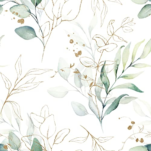 decomonkey Fototapete | Tapetenrolle 10 m Tapete Vliestapete Deko Panel Modern Design Wanddeko Wandtapete Wohnzimmer Schlafzimmer | Natur Pflanzen Laub Blumen Grün Blätter Design Weiß