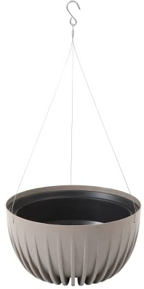 Lamela Hanging MIRA Flowerpot Herb Planter | With Steel Hanger and Insert | Balcony Garden Container Bucket | Unique Surface Design | (Plastic + Wood, Grey), 24 cm