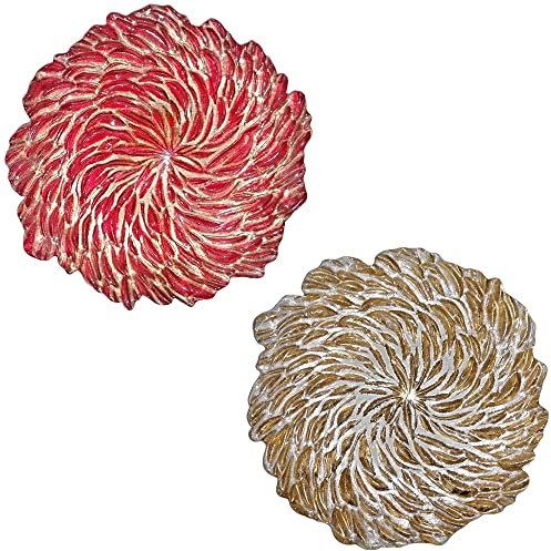 Vassoio centrotavola Piatto sottopiatto Oro Rosso Oggetti per casa Idea Regalo in Vetro Decorazione Soggiorno -Rosso