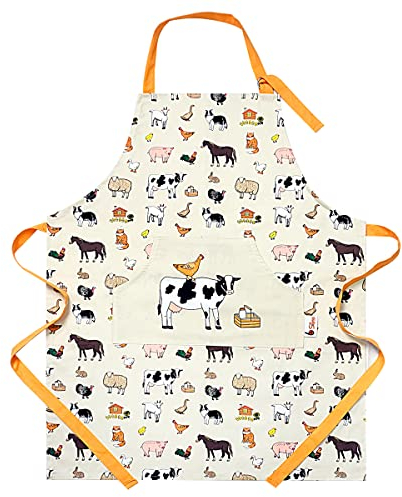 SiXsigma Sports Kitchen Chef Aprons for Women & Men - Quick Dry Adjustable Cooking Apron's for BBQ, Bakers & Smoker Grill Aprons - Perfect Mothers Day Gifts For Cooking Lovers (Brown-Farm Animal)