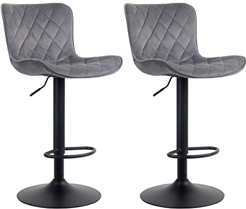 CLP 2er Set Barhocker Emma - Höhenverstellbare Barstühle - 360° Drehstühle Mit Rückenlehne Für Küche Und Bistro, Farbe:dunkelgrau, Material:Samt