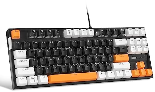 MageGee 75% Mechanical Gaming Keyboard with Brown Switch, LED White Backlit, 87 Keys TKL Wired, Windows Laptop PC Gamer - Carbon White