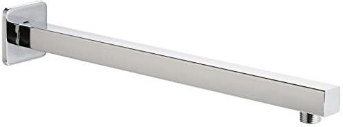 Brazo de Ducha de 40.6cm con Brida y Cinta de Politetrafluoroen, Brazo de Ducha Alargado por Voolan, Para Ducha de lluvia Fija en Baño, Acero Inoxidable Sólido, Montado en La Pared, Cromo