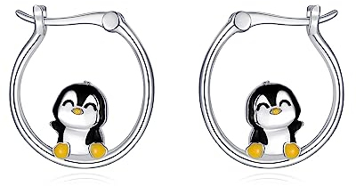 Pinguin Ohrringe Creolen 925 Sterling Silber Niedliche Tier Creolen Pinguin Schmuck Geschenk für Damen Mädchen