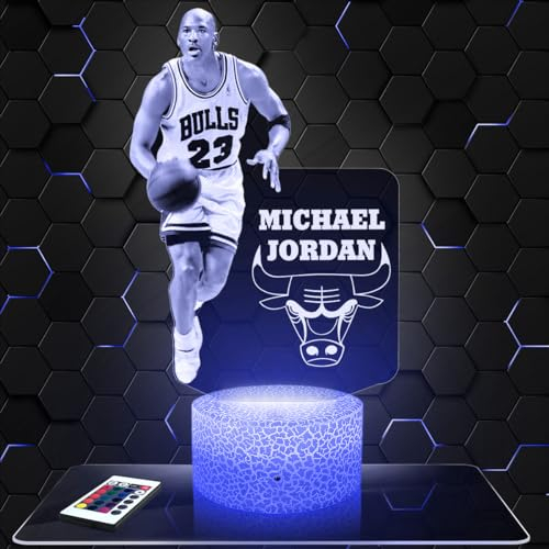 Nachttischlampe - Touch-Nachtlicht M.Jordan Basketballspieler 3D-LED-Lampe Illusion, Geschenkidee Weihnachten Geburtstag Junge und Mädchen Nachttischlampe Kinder- oder Erwachsenenzimmer TOP