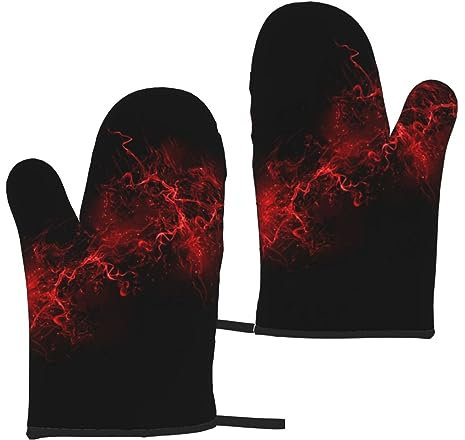 Mitaines De Four Explosion Burst Rouge Noir Gants De Cuisson Ensemble De 2 Gants De Cuisine Résistants À La Chaleur Femmes Hommes Cuisson Barbecue Griller Micro-Ondes
